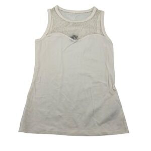 Express Womens White Lace Overlay Tank Top XS Cotton Blend Sleeveless Semi-Sheer